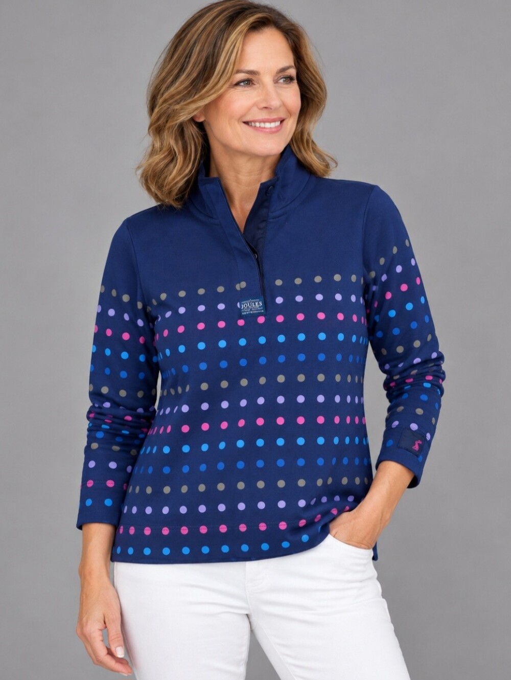 Joules Great Britain Navy Multicolor Polka Dot Pullover Size 12 Preppy
